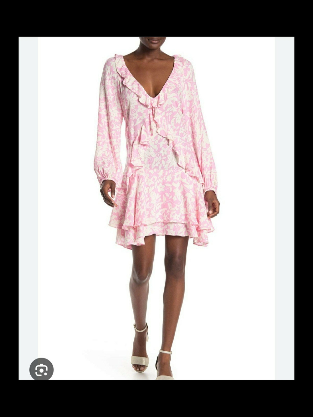 Free People Pink Floral Ruffle Tiered Long Sleeve Dress